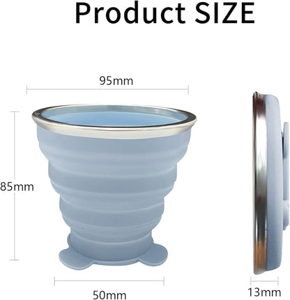 2 Pcs Collapsible Cup, Silicone Collapsible Travel Cup, Expandable Folding Camping Drinking Cup with Lids Reusable Small Portable Mugs Cup for Travel, Camping, Hiking,Outdoor Sports (Purple&Blue)