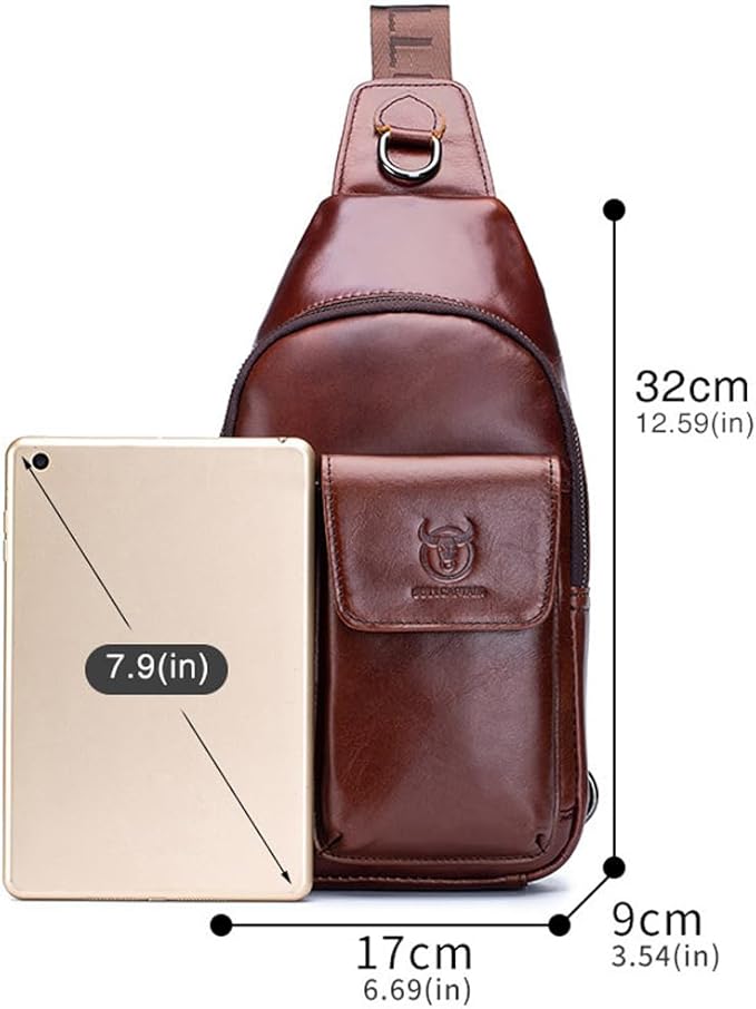 KPYWZER Leather Sling Bag Hiking Daypack for Men Women Outdoor Travel Camping Fishing Crossbody Shoulder Chest Pack Backpack Daypack Brown