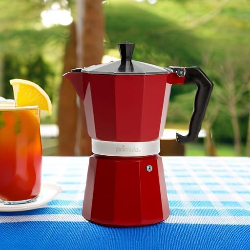 Primula Classic Stovetop Espresso and Coffee Maker, Moka Pot for Italian and Cuban Café Brewing, Greca Coffee Maker, Cafeteras, 6 Espresso Cups, Red