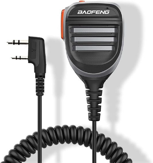 BAOFENG BF-F8HP Microphone SpeakerHandheld Mic Waterproof Upgrade of Original BF Mic for Two Way Radio Long Range 2Pin K Mic Gray Compatible with UV-82 UV-S9 UV-5R P15UV
