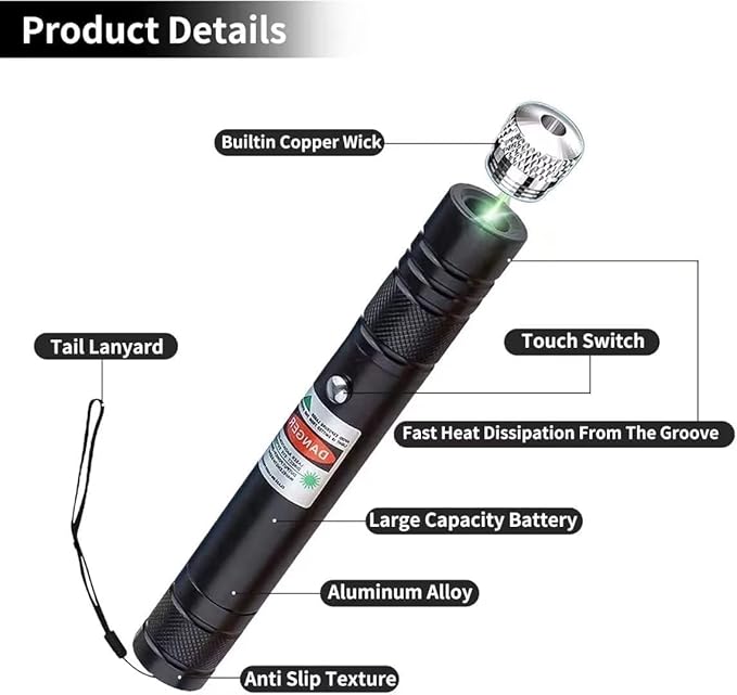 Cyahvtl Laser Pointer, Tactical Flashlights 2000 Metres Green Long Range High Power Handheld Flashlight, Rechargeable Laser Pointer for USB, with Star Cap Adjustable Focus Suitable for Projecto