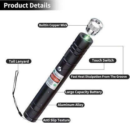 Cyahvtl Laser Pointer, Tactical Flashlights 2000 Metres Green Long Range High Power Handheld Flashlight, Rechargeable Laser Pointer for USB, with Star Cap Adjustable Focus Suitable for Projecto