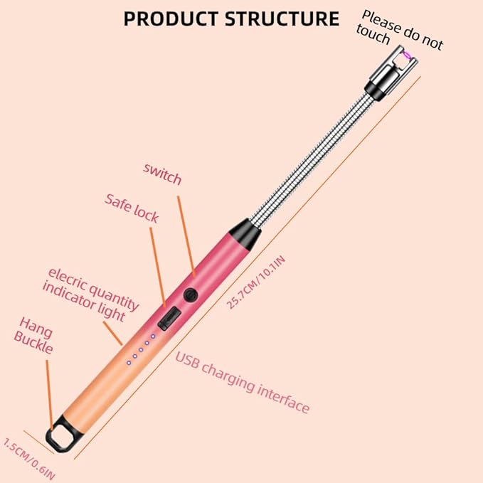 4 Pack Candle Lighter,Arc Lighter with USB Charging,Electric Lighter for Candles, Flameless Windproof,LED Battery Display,Safety Switch,Rotate 360°,for Aromatherapy,Candles,BBQ. (Pink)
