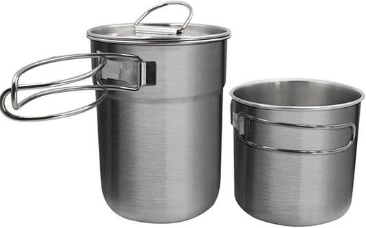 2Pcs 4Pcs Foldable Camping Cups and Mugs Pot 304-Food-Grade Stainless Steel Outdoor-cookware-Set with Vented lid