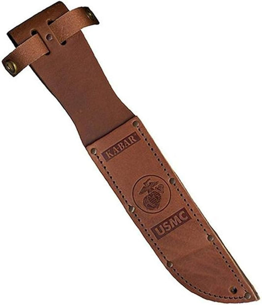 KA-BAR 1217S, Leather Sheath, USMC Logo, Fits Knife with 7" Blade, Brown