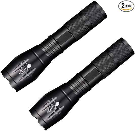 2pack LED high lumes flashlights, 5-Mode Tactical Light high-Brightness Portable Waterproof Zoom Flashlight for Camping, Outdoor, Hiking, Gift Giving, Emergencies and Daily use