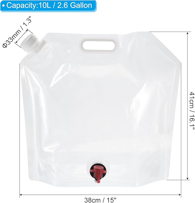 PATIKIL 2.6 Gallon Collapsible Water Container Bag with Spigot, PE Folding Water Jug Carrier for Camping, Hiking, Emergency Water Storage, White