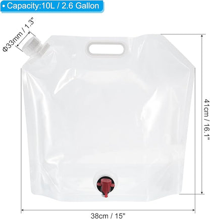 PATIKIL 2.6 Gallon Collapsible Water Container Bag with Spigot, PE Folding Water Jug Carrier for Camping, Hiking, Emergency Water Storage, White