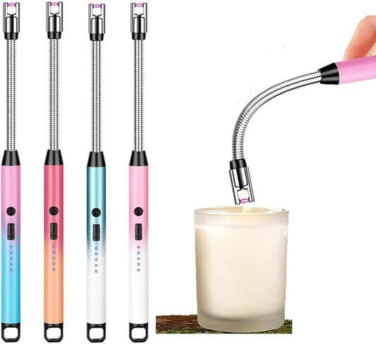 4 Pack Candle Lighter,Arc Lighter with USB Charging,Electric Lighter for Candles, Flameless Windproof,LED Battery Display,Safety Switch,Rotate 360°,for Aromatherapy,Candles,BBQ. (Pink)