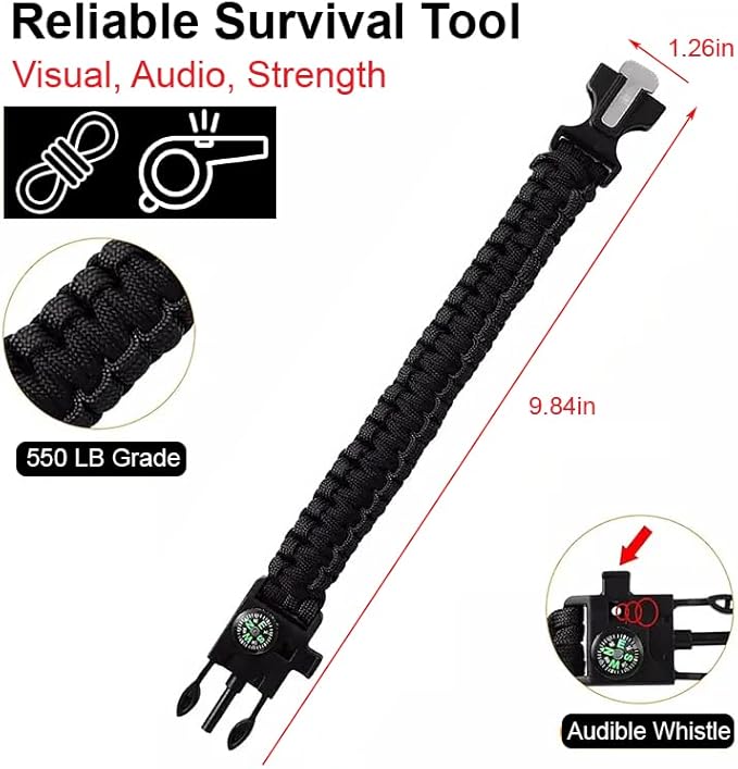 Fire Starter Survival Kit Ferro Rod Flint and Steel Striker Waterproof Magnesium Farrow Rod Tool & Firestarter for Campfires with Bracelet Multi-Tool