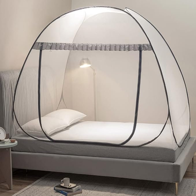 Mengersi Mosquito Net Tent for Bed,Pop-Up Bed Canopy with Net Bottom,Mosquito Netting Bed Tent for Kids Girls Boys,Bed,Suit for Indoor Outdoor (Twin, Gray)