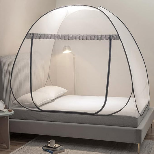 Mengersi Mosquito Net Tent for Bed,Pop-Up Bed Canopy with Net Bottom,Mosquito Netting Bed Tent for Kids Girls Boys,Bed,Suit for Indoor Outdoor (Twin, Gray)