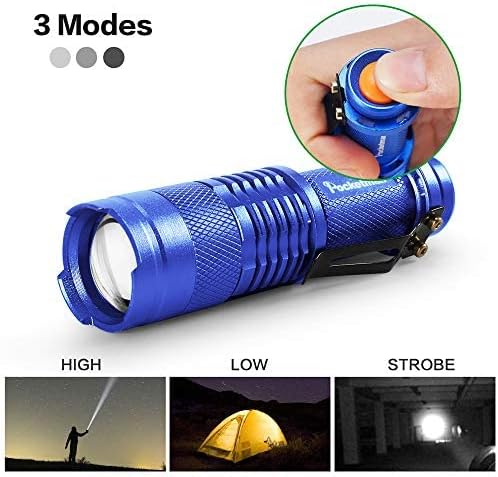 5 Pack LED Mini Flashlights 7W 300LM SK-68 3 Modes Q5 LED Tactical Flashlight for Camping Hiking Emergency (Blue)