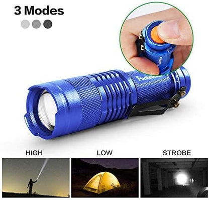 5 Pack LED Mini Flashlights 7W 300LM SK-68 3 Modes Q5 LED Tactical Flashlight for Camping Hiking Emergency (Blue)