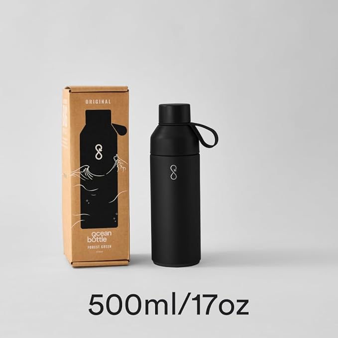 Ocean Bottle - Recycled Stainless Steel Drinks Reusable Water Bottle - Eco-Friendly & Reusable - Obsidian Black - 17 oz