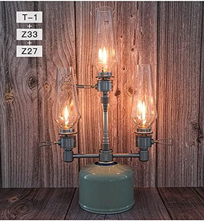 CAMPINGMOON Camping Gas Lantern with Aluminum Frame, Adjustable Light, Silver, Includes Wooden Case