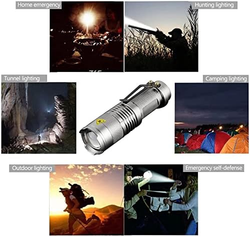 MODOAO 6 Pack,7W 300LM SK-68 3 Modes Mini Light Black Q5 LED Tactical Flashlight, LED Mini Flashlights,Adjustable Focus Zoomable Tactical Flashlight for Camping Hiking(Silver)