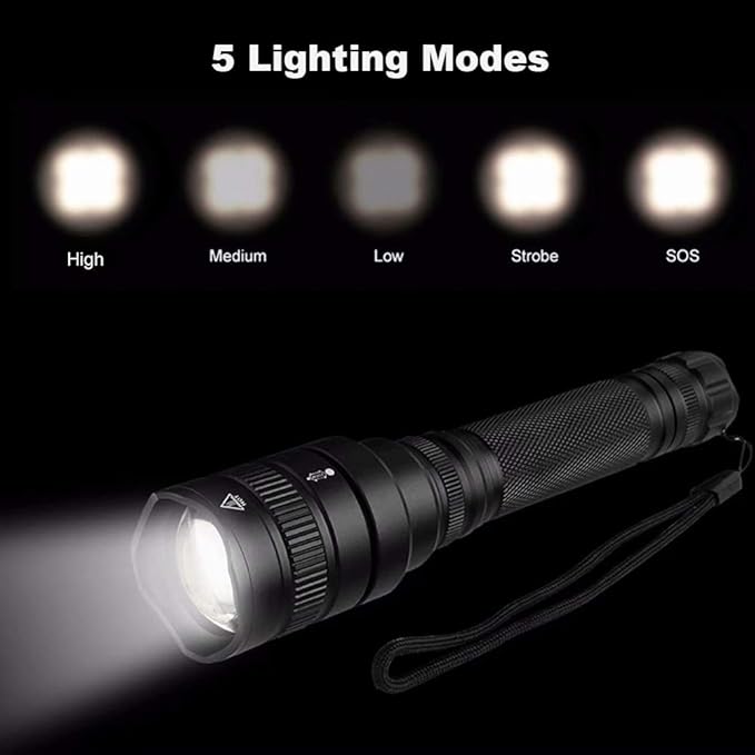 LUXNOVAQ LED Flashlight Powerful Super Bright Flashlight, High Lumen Zoomable Tactical Flashlights Waterproof Hand Torch Light with 5 Modes for Camping