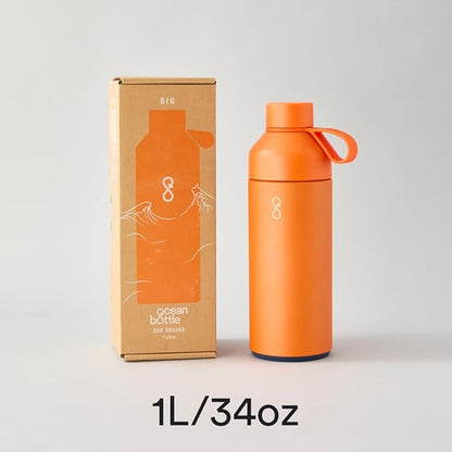 Ocean Bottle - Recycled Stainless Steel Drinks Reusable Water Bottle - Eco-Friendly & Reusable - Sun Orange - 34 oz