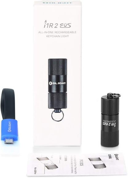 OLIGHT i1R 2 EOS 150 Lumens Tiny Rechargeable Keychain Flashlight EDC Mini LED Keyring Light with Built-in Battery for Camping Hiking Dog Walking etc (Black)