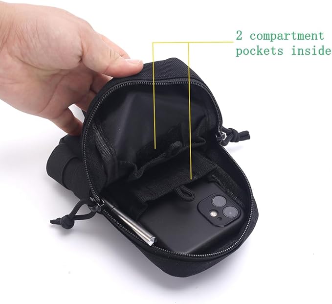 Tactical MOLLE Pouch - 1000D Nylon EDC Organizer, Compact Belt Pouch for Outdoor Gear, Hiking & Camping Accessories with Bonus Carabiner (Black)