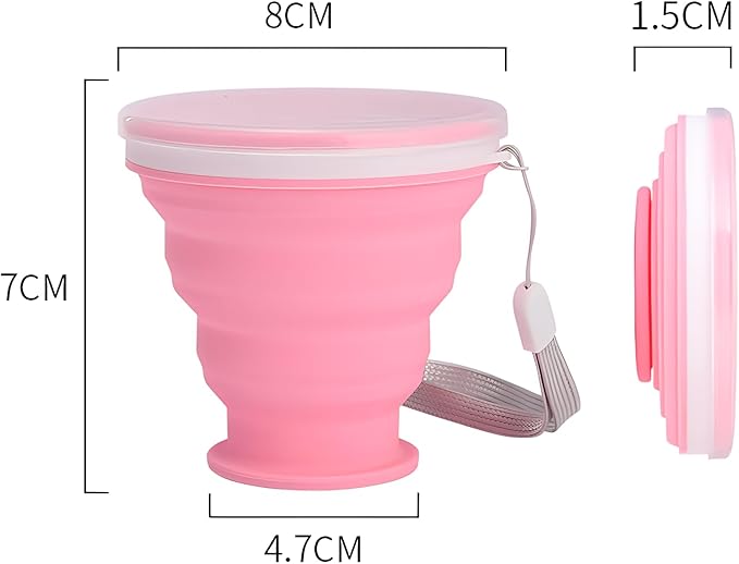 Silicone Folding Travel Cup, Folding Silicone Cup with Lid, Expandable Drinking Cup, Reusable Mug for Camping, Hiking and Travel (1)