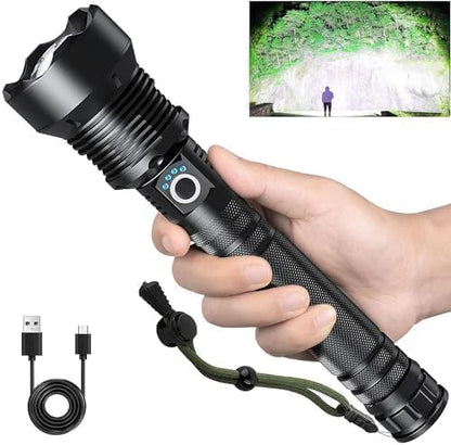 Rechargeable Flashlights 250000 Lumens, Super Bright Led Flashlight High Lumens with USB Cable, 5 Modes Waterproof Flashlight Powerful Flash Light for Camping Hiking