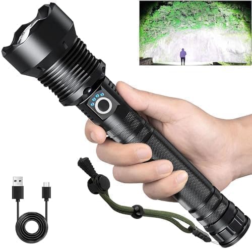 Rechargeable Flashlights 250000 Lumens, Super Bright Led Flashlight High Lumens with USB Cable, 5 Modes Waterproof Flashlight Powerful Flash Light for Camping Hiking