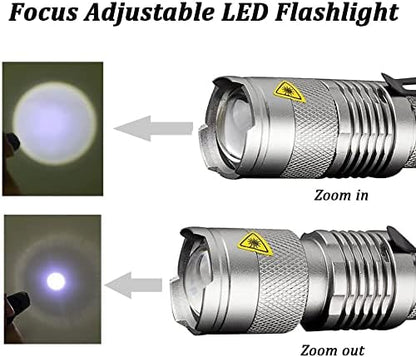 MODOAO 6 Pack,7W 300LM SK-68 3 Modes Mini Light Black Q5 LED Tactical Flashlight, LED Mini Flashlights,Adjustable Focus Zoomable Tactical Flashlight for Camping Hiking(Silver)