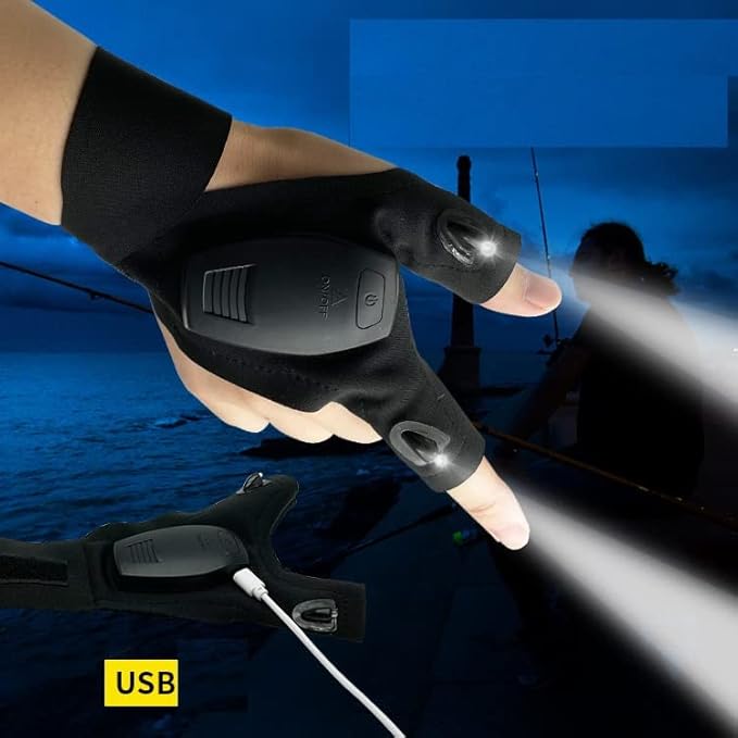 LED Rechargeable Flashlight Glove ,Hands Free Unique Gadget Tools Gifts for Valentine's Day Gifts Outdoor Fishing Gloves Repairing Cars Night Running Fishing Camping Hiking in Dark Place (2 Pair)