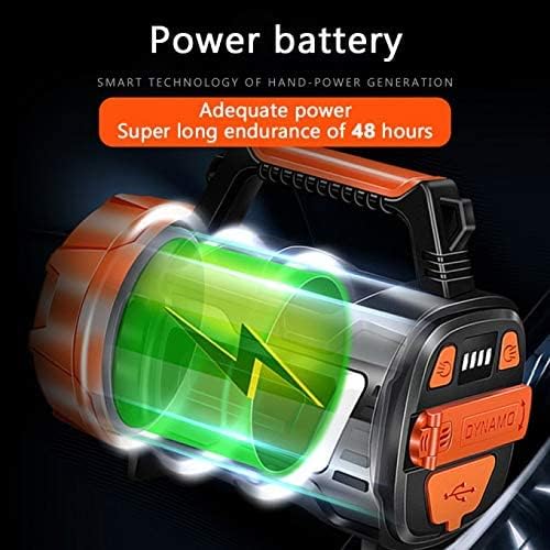 Handheld Spotlight Searchlight, Rechargeable 35W High Lumen Waterproof Ultra Bright LED Hand Crank Flashlight, Portable USB Power Bank With Long-lasting Battery For Camping, Outdoor, Emergency