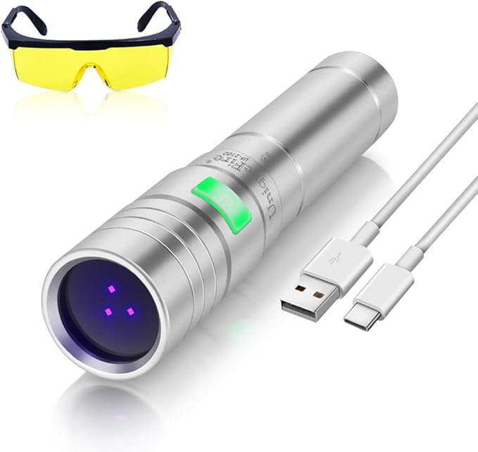 UniqueFire 365nm uv Black Light Flashlight Mini, 365nm uv Flashlight Rechargeable USB Strong UV LED Pocket Flash Light, Detector for Pet Urine, Fluorescent Agents, Paper Currency, Antique Jade