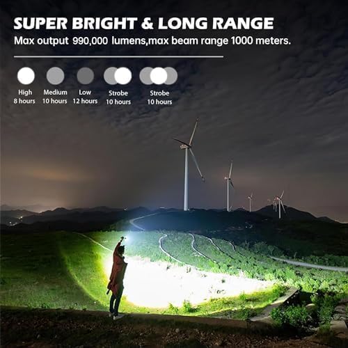 Rechargeable Flashlights 250000 Lumens, Super Bright Led Flashlight High Lumens with USB Cable, 5 Modes Waterproof Flashlight Powerful Flash Light for Camping Hiking