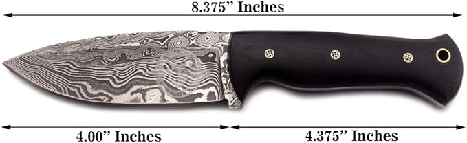 Handmade Damascus Steel Knife for Hunting,Survival,Camping,Bushcraft,and Fishing- Fixed Blade- Dagger with Drop Point Full Tang Micarta Handle-with Cowhide Leather Sheath DCX 22 -300