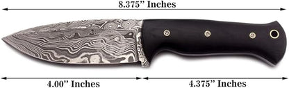 Handmade Damascus Steel Knife for Hunting,Survival,Camping,Bushcraft,and Fishing- Fixed Blade- Dagger with Drop Point Full Tang Micarta Handle-with Cowhide Leather Sheath DCX 22 -300