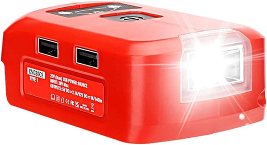 Battery Adapter Charger for Craftsman V20 Li-ion Battery Power Source with 3W 140LM LED Light, 2 USB Ports, 12V DC Port Flashlight Worklight Outdoor Camping Lantern Light