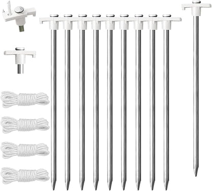 Eurmax USA Galvanized Non-Rust Camping Tent Stakes Canopy Anchors Heavy Duty 10pc-Pack, with 4x10ft Ropes & 1 White Stopper