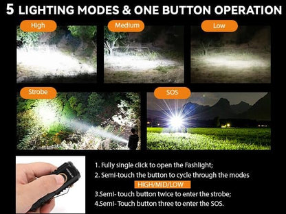Mini Flashlight 2550 Lumens Rechargeable USB C Charging, Small Flashlights High Lumens 5 Modes, Pocket Flashlight with Clip, Magnetic Flashlight for EDC,Camping, Hiking,Emergency
