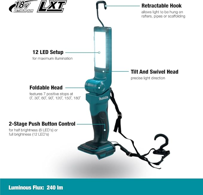 Makita DML801 18V LXT Lithium-Ion Cordless 12 L.E.D. Flashlight, Flashlight Only, Black