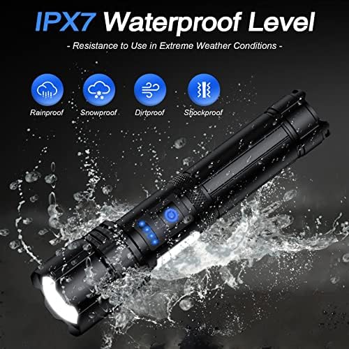 Rechargeable Flashlights High Lumens, Led Flashlight 990000 Lumens Bright Flash Light with 7 Modes, Flashlights for Camping, Home, IPX7 Waterproof (2 Pack)