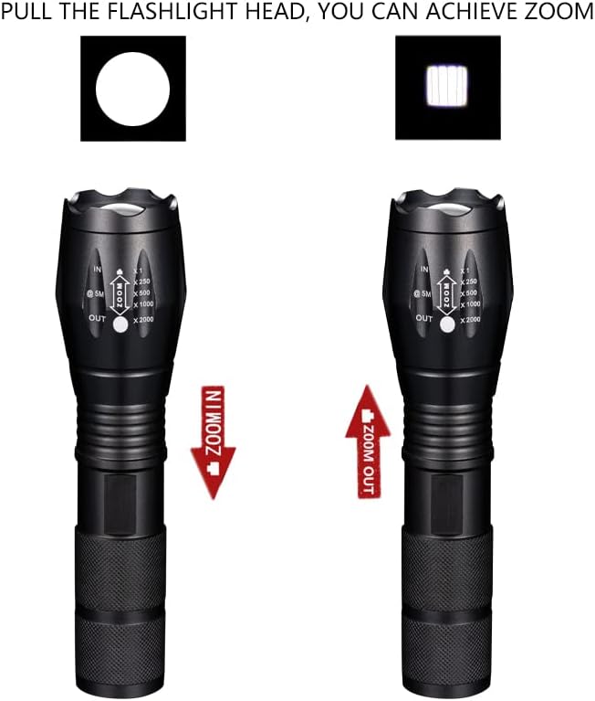 2pack LED high lumes flashlights, 5-Mode Tactical Light high-Brightness Portable Waterproof Zoom Flashlight for Camping, Outdoor, Hiking, Gift Giving, Emergencies and Daily use