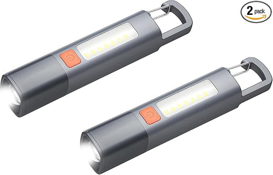 QUMOX Rechargeable LED Flashlight - Super Bright, Zoomable, USB Rechargeable, 3 Modes with COB Work Light - Compact Design for Camping and Emergencies - Pack of 2