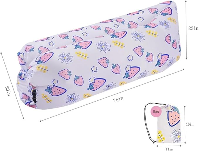 HaiChao Inflatable Lounger Sofa Air Chair Sofa Sleeping Bag Couch Air Sofa Bed for Lakes, Beaches, Garden, Camping (White-Strawberry)