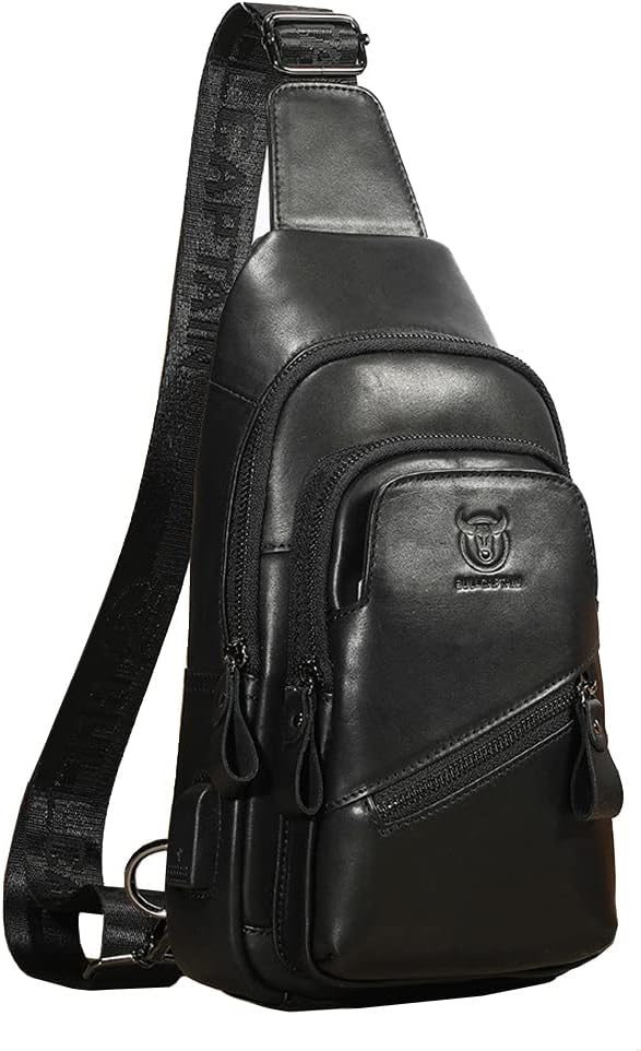 KPYWZER Vintage Leather Sling Bag Backpack for Men Crossbody Shoulder Chest Day Pack Backpacks Black
