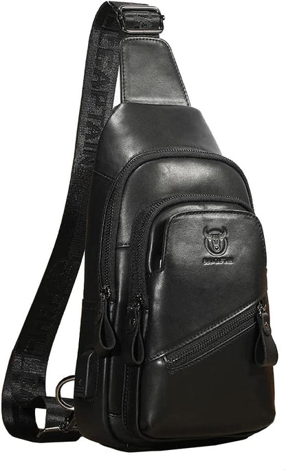 KPYWZER Vintage Leather Sling Bag Backpack for Men Crossbody Shoulder Chest Day Pack Backpacks Black