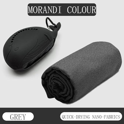FANCAME Quick Dry Towel with Whale Silicone Sleeve Microfiber Sports Travel Towel Soft Breathable Cooling Towel Absorbent Compact Beach Towels,Suitable for Gym,Camping and Yoga (Grey, 15‘’x 15")