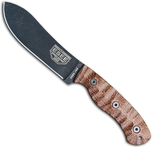 ESEE James Gibson Designed JG5 Nessmuk Fixed Blade Knife w/Sculpted Micarta Handles, Black Oxide Finish, and Brown Leather Pouch Sheath (Brown Sculpted Burlap Micarta)
