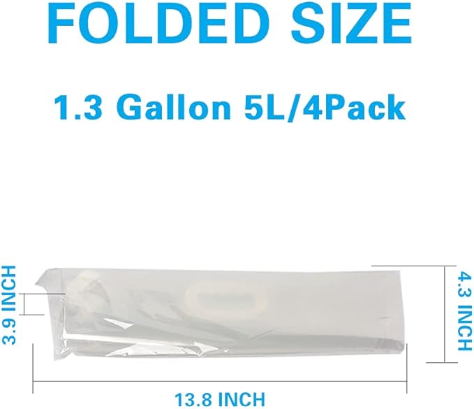 1.3 Gallon Collapsible Water Container Bag, BPA Free Food Grade Clear Plastic Storage Jug for Sport Camping Riding Mountaineer,Freezable,Food Grade (1.3 Gal, 4-pack)