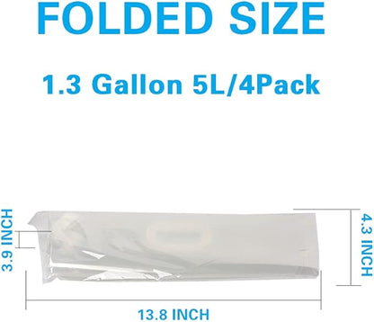 1.3 Gallon Collapsible Water Container Bag, BPA Free Food Grade Clear Plastic Storage Jug for Sport Camping Riding Mountaineer,Freezable,Food Grade (1.3 Gal, 4-pack)