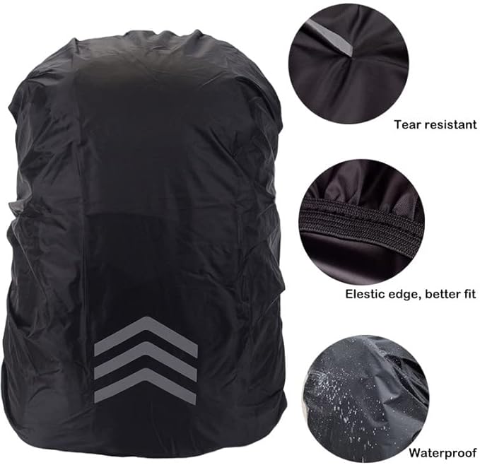 Backpack Rain Cover Waterproof for 8-70L, Compact Foldable Hi-Visibility Reflective Strips Anti-dust Ultralight Rain Cover for Hiking Camping Cycling Traveling (Black)